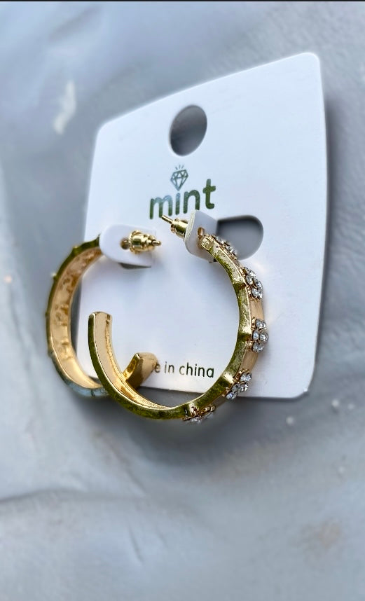 Diamond Flower Gold Hoops