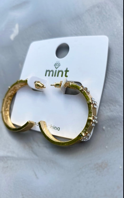 Diamond Flower Gold Hoops