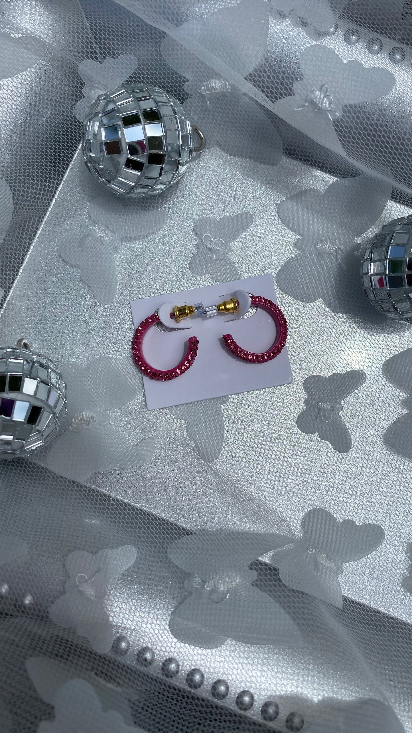 Fuchsia rhinestone mini hoops