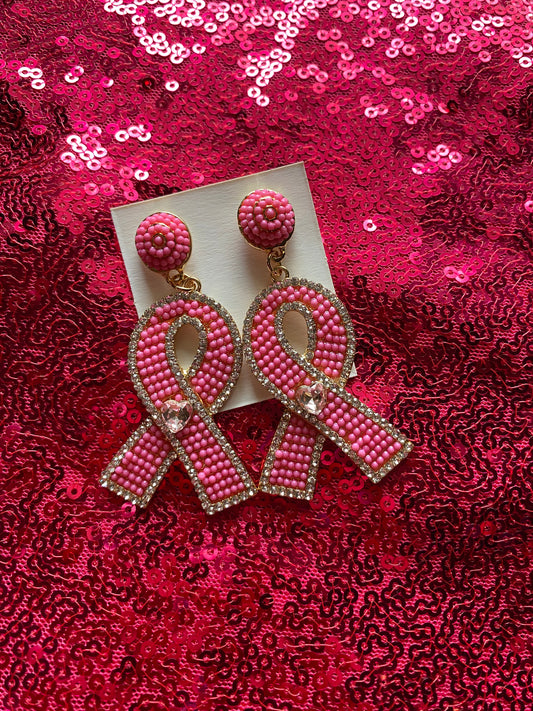 Pink Rhinestone Ribbon Earrings
